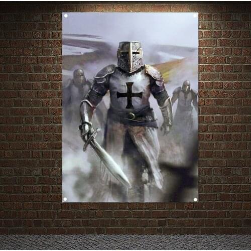 Ancient Military Posters Tapestry Templar Knight Banners Print Art Crusader Flags Canvas Painting Wall Hanging Home Decoration 4