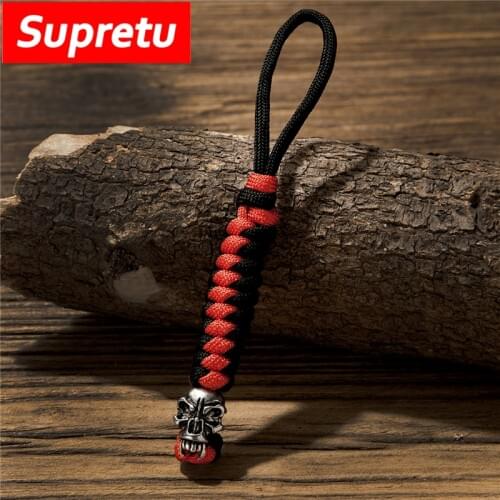 Supretu Punk Skull KeyChain Holder Men Women Navy Charm Weave Lanyard Survival Rope Car Keyring Knife Pendant Christmas Gifts