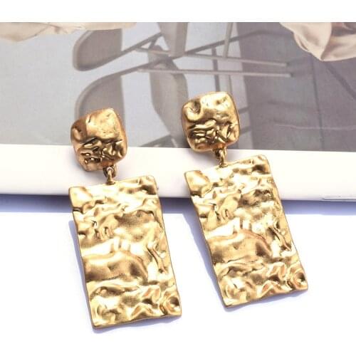 Vintage ZA Golden Metal Feel Square Long Earrings Women Geometric Statement Large Earring Jewelry Female Luxury Party Earrings