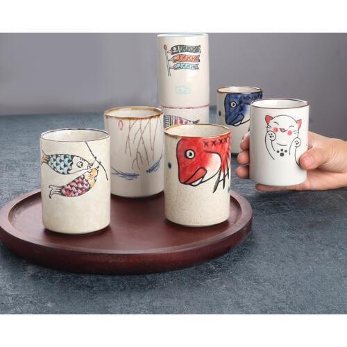 Japanese hand-painted water cup straight body soup swallow household restaurant barley tea cup handy cup ceramic teaware 2pcs