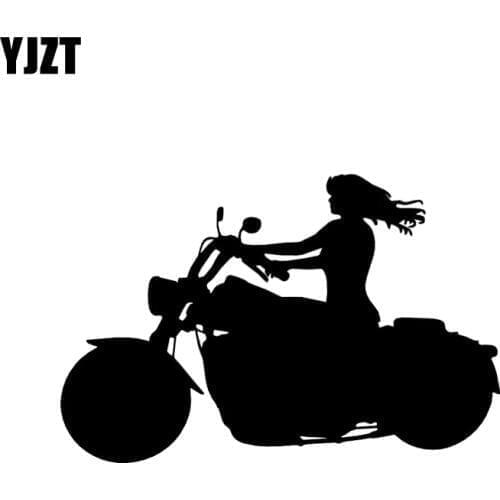 YJZT 13.1*8.6CM Sexy Charming Hot Girl Motor Biker Popular Decal Black/Silver Vinyl Artistical Style Car Sticker C20-1178