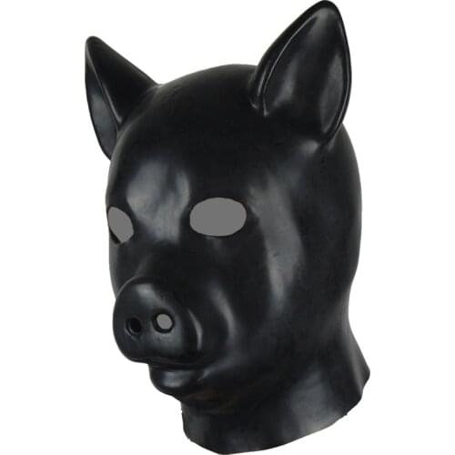 Latex Pig Mask Full Head Rubber Hood Unisex Fetish Piggy Cosplay Fetish Black Natural Latex Toys Free shipping