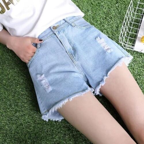 Women High Waist Denim Shorts Fur-lined Jean Shorts Ripped Short Jeans Mujer Wide Leg Shorts Denim Short Pants Summer Trousers