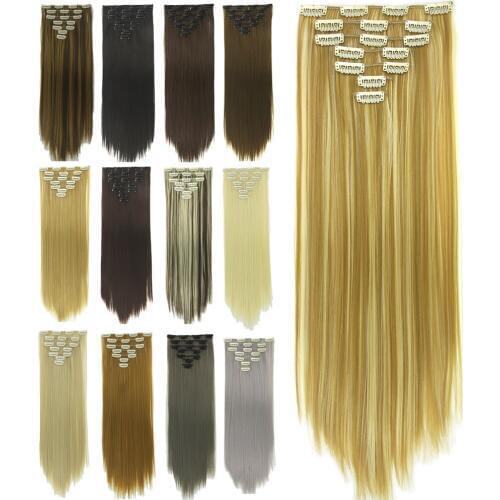 Gres Straight High Temperature Fiber Women 24inch 7pieces/set Blonde Clip-in Full Head Long Synthetic Hair Extensions/Padding