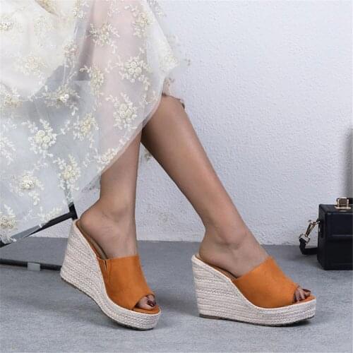 SARAIRIS Flock Wedges Slip-On Super High Heel Platform Wedges Sandals Summer Concise Casual Office Lady Woman Shoes Walking Cosy