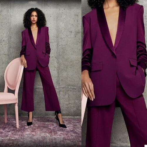Retro Women Blazer Suits Classic Vintage Shawl Lapel One Button Pocket Jacket Flare Pants Suits Casual Party Prom Dress