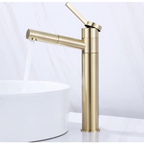 Bathroom Brush gold Basin Faucet Hot and Cold Copper Single Lever Water Mixer Crane Rotation Decked Sink Mixer