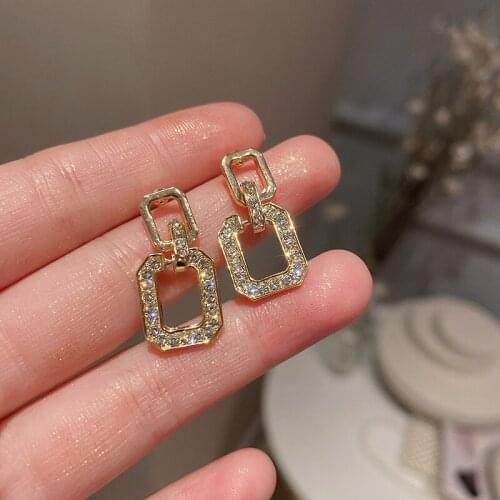 2021 New Trendy Cute Small Geometric Rhinestone Stud Earrings for Women Simple Square Earrings Party Jewelry Gifts