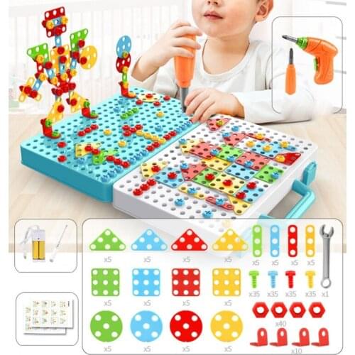 276Pcs Block Toy Double-side Electric 3D Drill Puzzle Brain Developmental Jigsaw Construction Block with Screwdriver