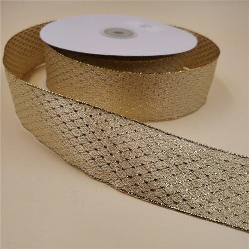 38mm X 25yards Twill Golden Lurex Metallic Ribbon Wire Edged for Gift Bow Wedding Cake Wrap Tree Decoration Wreath N1046