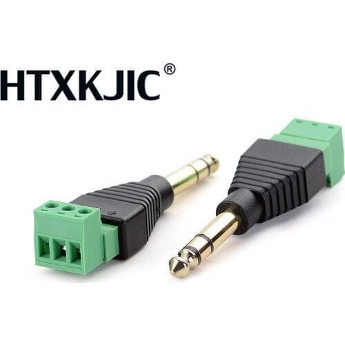 8pcs 6.35mm AV Balun Terminal Gold Plated 2rings Stereo 1/4inch 6.35 Audio Plug to 3Poles AV Balun Cable Adapter Free soldering