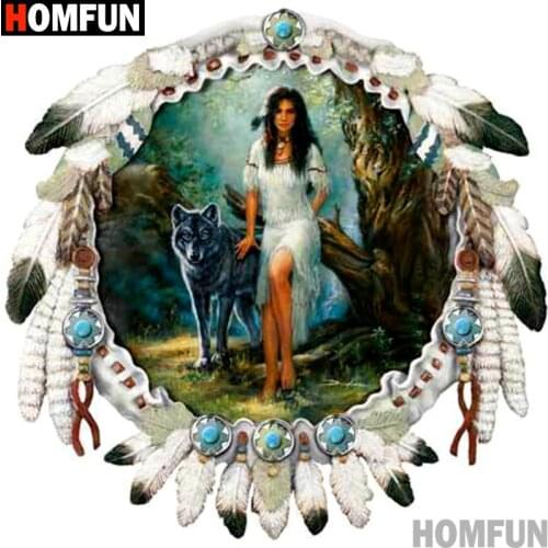 HOMFUN Full diamond Painting "Woman wolf" Resin Drill Embroidery 5D Diy Diamond Painting Handmade Cross Stitch gift A16223