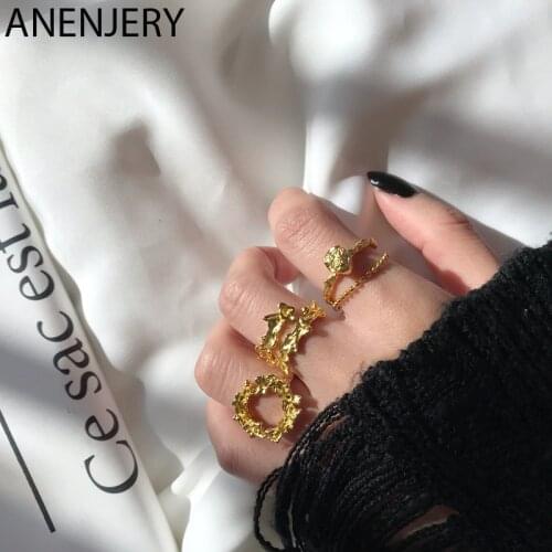 ANENJERY 925 Sterling Silver Irregular Rings For Women Geometric Metal Combination Open Rings Wholesale