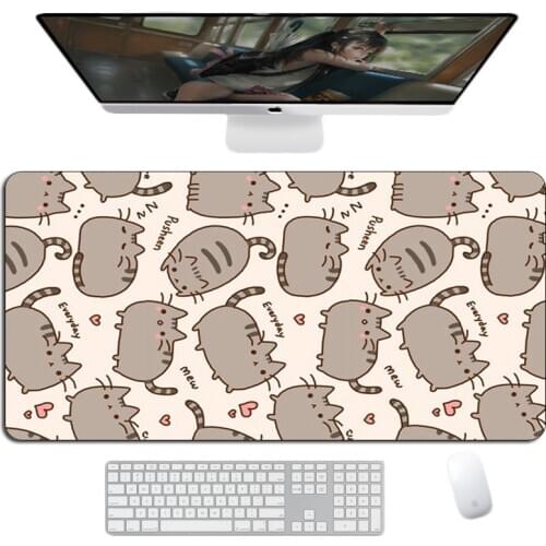 Large Cute Cat Large Gaming Mouse Pad Gamer Locking Edge Anime Keyboard Big Mousepad Otaku Computer Desk Mat For CS GO Dota