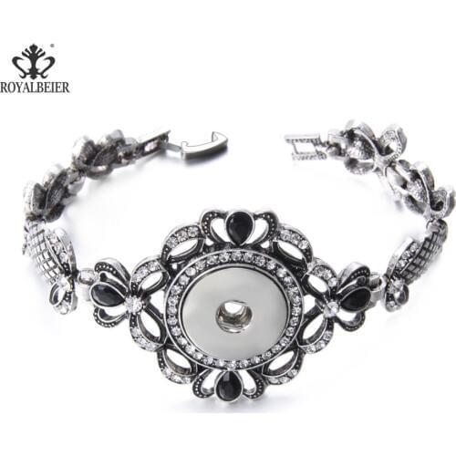 ROYALBEIER Newest Stainless Steel Rhinestone Bracelets&Bangle 18mm Button Jewelry For Women LOVE Charms Wholesale SZ0527