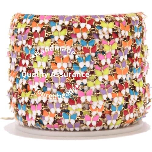1M Stainless Steel Enamel Butterfly Chain Colorful Gold Handmade Chains for Women Bracelet Necklaces Jewelry Making Crafts Bulk