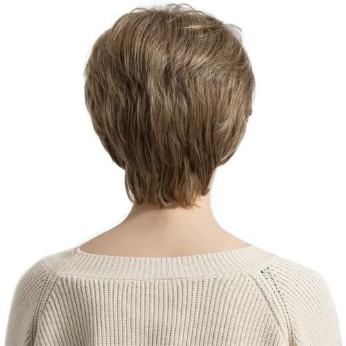 Women Synthetic Wig Short Straight Layered Wigs Coffee Hairpieces