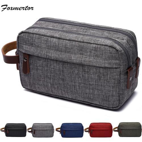 Men Travel Canvas Shaving Kits Cosmetic Makeup Organizer Portable Women Toiletry Bag with Double Compartments Beauty Case