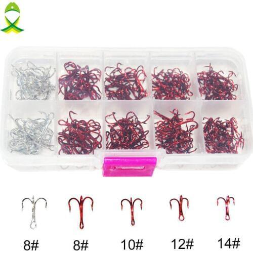 JSM 210pcs High Carbon Steel Classic Treble Hooks Standard Strength Fishing Hooks with Tackle Box