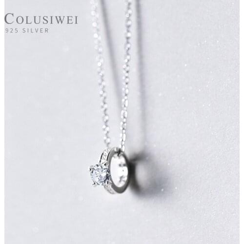 COLUSIWEI Dazzling AAA Zircon Round Pentdant Necklace for Women 925 Sterling Silver Choker Necklace Fashion Jewelry 2020 New
