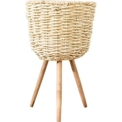 Bamboo Storage Baskets Laundry Straw Patchwork Wicker Rattan Seagrass Belly Garden Flower Pot Planter Basket