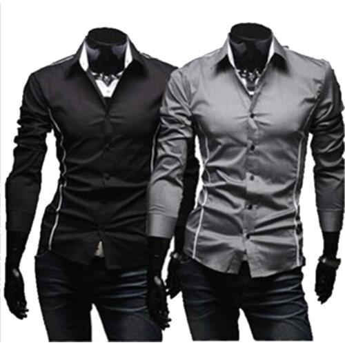 Men Shirt Fashion Cotton Slim Men Shirt Long Sleeve High Quality Casual Black/White/Gray Men Shirt For Men size: M-XXXL