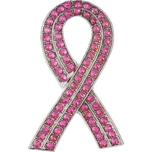 Fashion Pink Rhinestone Ribbon Brooch Bowtie Symbol Pin Icon Love HIV and AIDS Badge Sweater Backpack Lady Brooches Jewelry