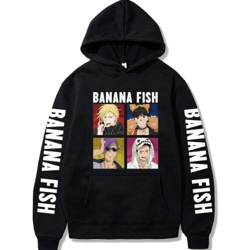 Fashion Japan Anime Banana Fish Hooded Sweatshirt Funny Cartoon Okumura Eiji High Street Winter Warm Harajuku Patchwork Hoodies