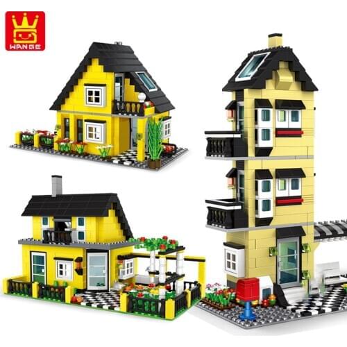 WANGE City Architecture Villa Cottage Building Blocks set Friends Beach Hut Modular Home House Village Model Toys for children