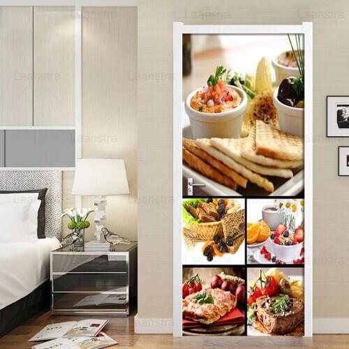 DIY Door Sticker Western Food Photo Mural Wallpaper PVC Self-adhesive Wall Decal For Living Room Kitchen Door Home Decor Poster
