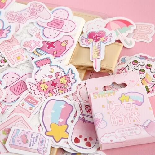 46pcs/Box Kawaii Girlhood Cute Animal Stickers DIY Decorative Diary Stationery Stickers Childrens Gifts