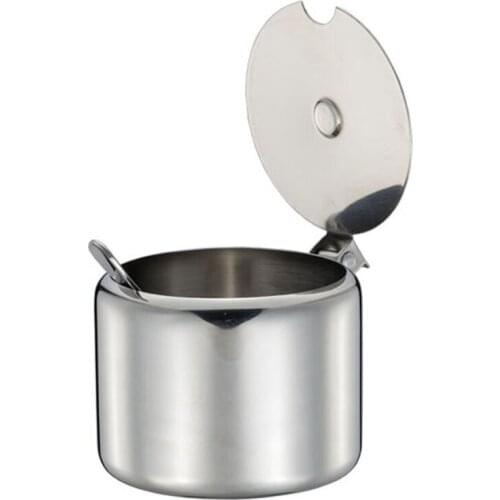 Stainless Steel with Lid and Spoon Sugar Bowl Seasoning Jar Seasoning Jar Tableware Spice Container