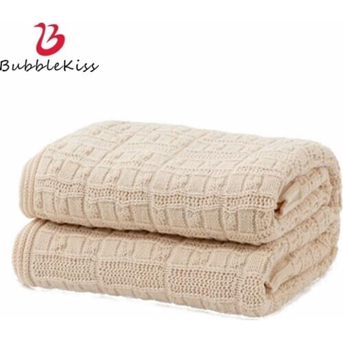 Bubble Kiss Solid Color Home Sofa Blanket Pure Cotton Double-Sided Blankets For Bed Fashion Wearable Cape Office Siesta Blanket