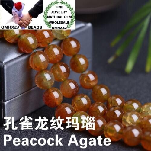 OMHXZJ Wholesale ZB94 8 10 12mm DIY Bracelet Necklace Jewelry Making Accessories Natural Stone Fine Peacock Agate Round Beads