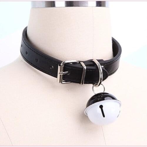PU Leather Collar For Cosplay Pet Play DDLG Choker DDLG Necklace With Big Bell For Adult baby girl