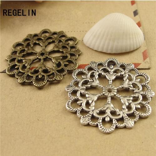 REGELIN Antique Bronze 29mm Round Flower Motif charms Good Quality wholesale Diy Jewelry accessories findings 20pcs/lot
