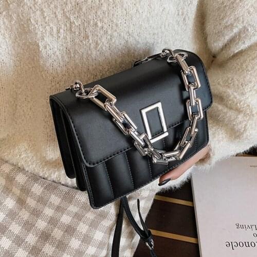 Thick Chain Bags For Women Small Square Bag With Stitching Design Simple Shoulder Bag Premium Messenger Bag