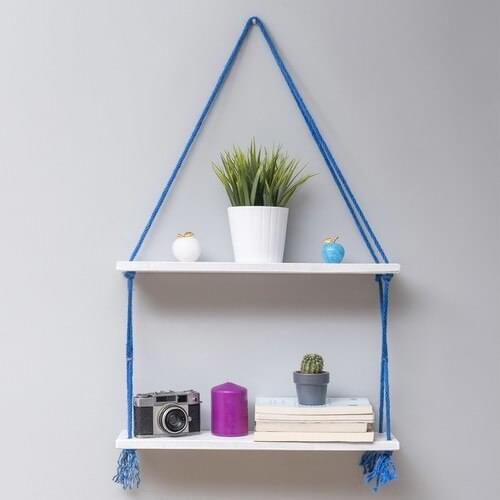 Ecey White Wood Alaçatı Style Rope Dual Wall Rack
