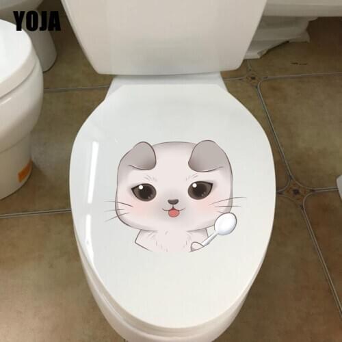 YOJA 24.7*19.2CM Cute Cat Head Bedroom Home Decor Toilet Decal Funny Wall Sticker Cartoon Animal T3-0442