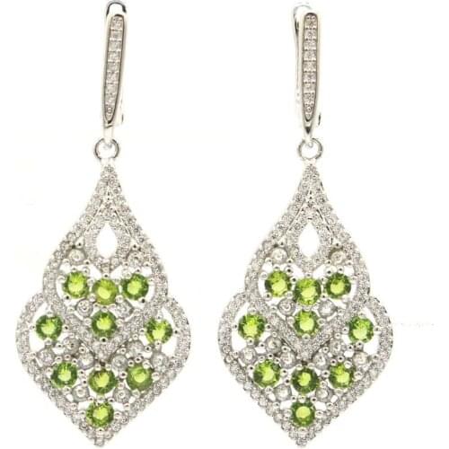 57x21mm Gorgeous Created Pink Raspberry Rhodolite Garnet Rich Blue Aquamarine White CZ Womans Wedding Silver Earrings