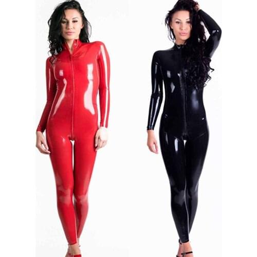 Women Sexy Shinning Wetlook Leather Bodysuit Zipper Open Crotch Jumpsuit Crotchless Pvc Latex Catsuit Fetish Erotic Lingerie