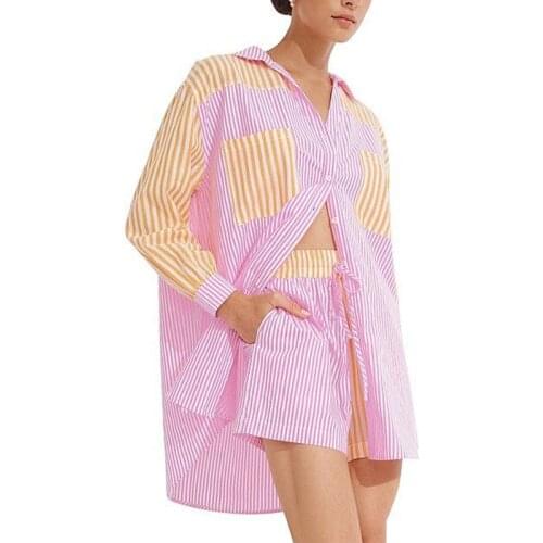 Women Summer Fashion Striped Suits 2-piece Sets Loose Blouses Tops and Shorts Female Street Casual Two-pieces Set Clothes