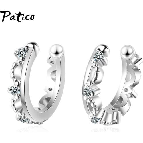 Fashion Minimalist 925 Sterling Silver Clear CZ Clips Earring for Women Fine Jewelry Brincos No Pierced Ears