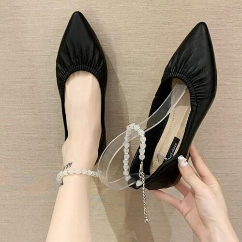 2021 Spring New Fashion Woman Flats Pointed Toe Ankle Strap Shoes Women String Bead Shallow Ladies Shoes zapatos mujer 8946G