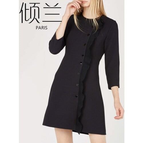 Patads French light luxury dress autumn winter solid long sleeve pleated Lace Panel women ro00632