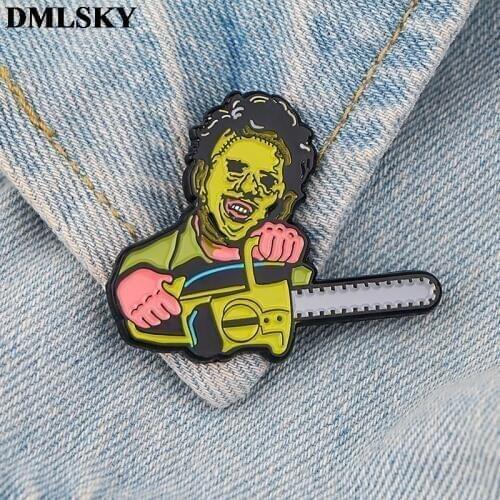 DMLSKY thriller movie pins saw horror cartoon badges Backpack Clothes Shirt Collar Enamel Pin Fans Gifts For Women MenM3906
