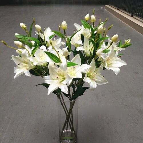 1Pcs High Quality Real Touch Lily Artificial Flowers Lily Bouquet for Wedding Bouquet Bridal Home Flower Decoration