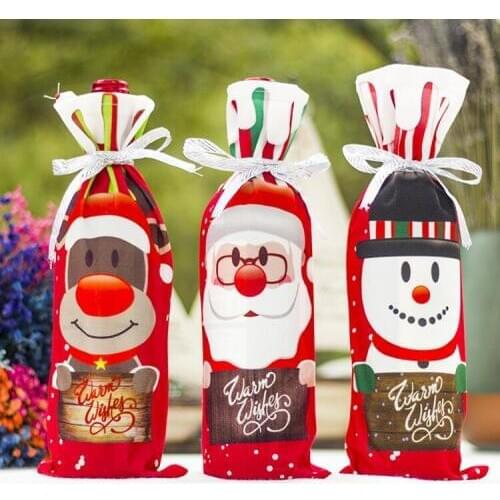 1PC Red Wine Bottle Cover Bags Decoration Home Party Santa Claus Christmas packaging christmas merry christmas decoration QA 247
