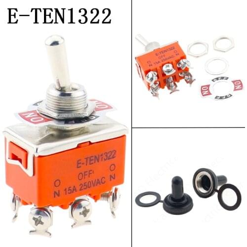 High Quality 1PCS E-TEN1322 15A/250V 6 pin Waterproof Switch Cap On-Off-On Miniature Toggle Switches orange