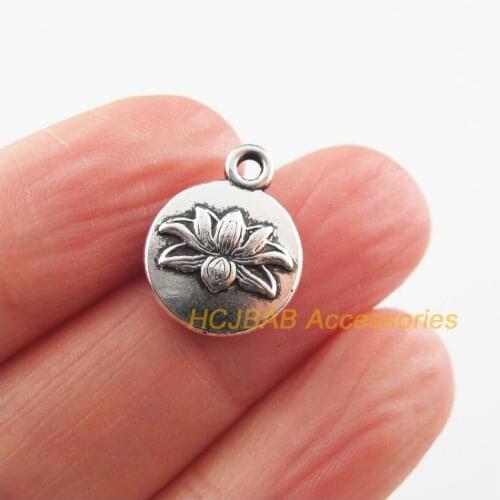 15Pcs New Lotus Flower Charms Tibetan Silver Color Round Pendants 13x16.5mm
